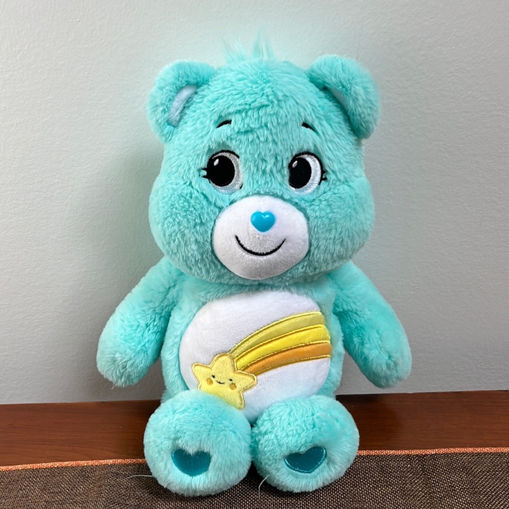Care Bears teal color wish bear embroidered face plushie